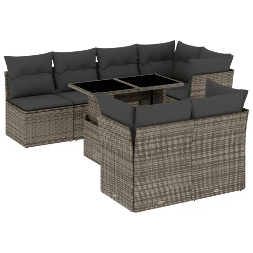 Conjunto Sofás de Jardim c/ Almofadões Vime PE Cinzento (8 pcs)