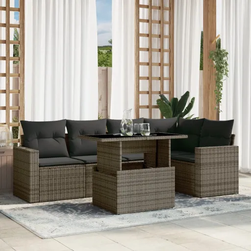 Conjunto Sofás de Jardim com Almofadões Vime Cinzento (6 pcs)