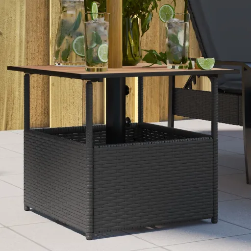 Mesa Jardim c/ Orifício Guarda-Sol 55x55x46,5cm Vime PE Preto