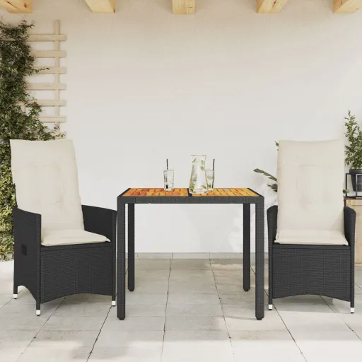 Conjunto de Bistrô com Almofadões   Vime PE e Acácia Preto (3 pcs)