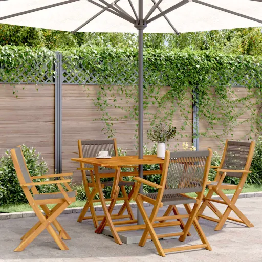 Conj. Jantar p/ Jardim Polipropileno/Madeira Maciça Cinza (5 pcs)