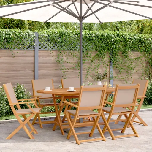 Conjunto Jantar Jardim Tecido/Madeira Cinza-Acastanhado (7 pcs)