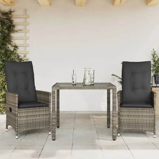 Conjunto Bistrô com Almofadões Vime PE Cinza (3 pcs)