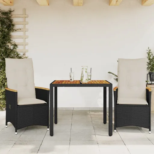 Conjunto de Bistrô com Almofadões Vime PE Preto (3 pcs)