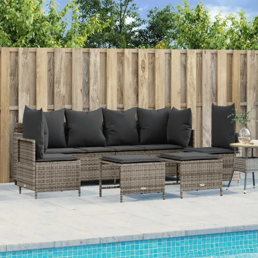 Conjunto Sofás de Jardim c/ Almofadões Vime PE Cinzento (5 pcs)