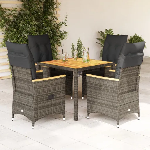 Conjunto de Jantar p/ Jardim c/ Almofadões Vime PE Cinza (5 pcs)