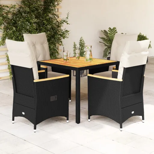 Conjunto de Jantar p/ Jardim c/ Almofadões Vime PE Preto (5 pcs)