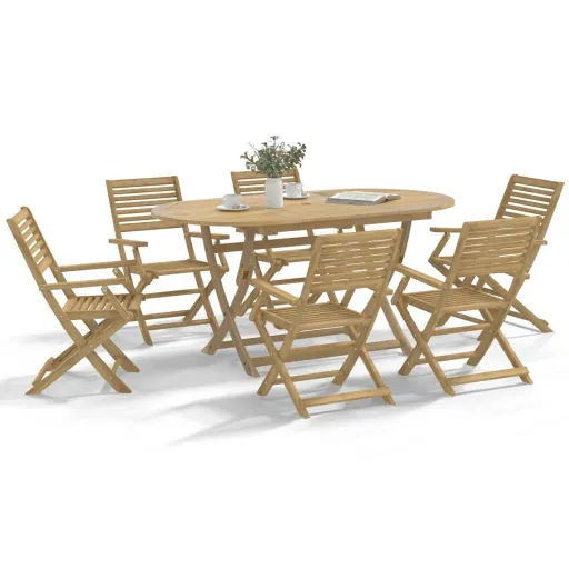 Conjunto de Jantar para Jardim Madeira de Acácia Maciça (7 pcs)