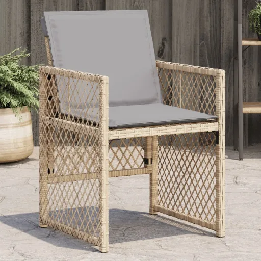 Cadeiras de Jardim com Almofadões   Vime PE Bege Misturado (4 pcs)