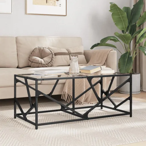 Mesa de Centro c/ Topo em Vidro Transparente 98,5x50x41 cm Aço