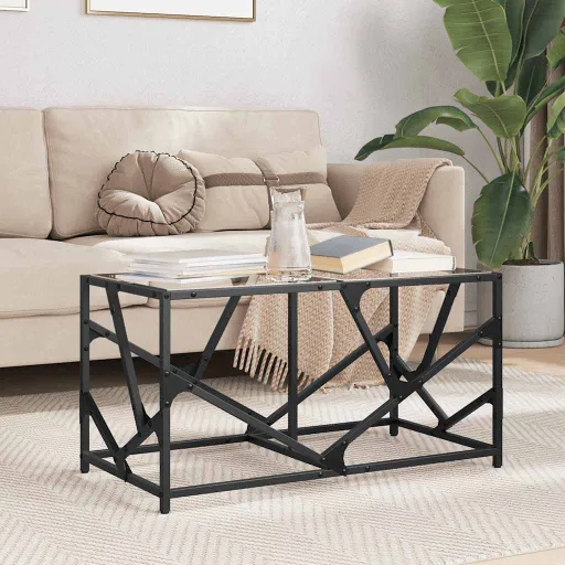 Mesa de Centro c/ Topo em Vidro Transparente 78,5x40x41 cm Aço