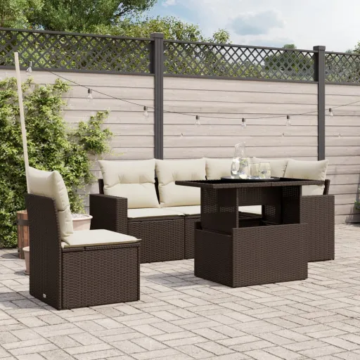 Conjunto de Sofás Jardim c/ Almofadões Vime PE Castanho (6 pcs)