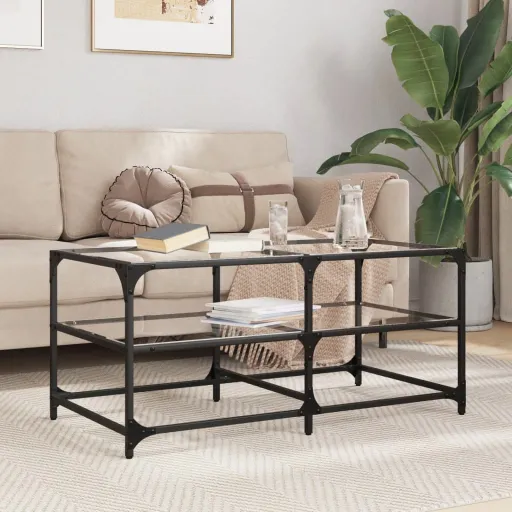 Mesa de Centro c/ Topo em Vidro Transparente 98,5x50x45 cm Aço