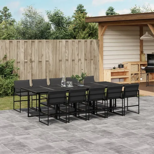 Conj. de Jantar p/ Jardim c/ Almofadões Textilene Preto (11 pcs)