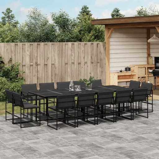 Conj. de Jantar p/ Jardim c/ Almofadões Textilene Preto (15 pcs)