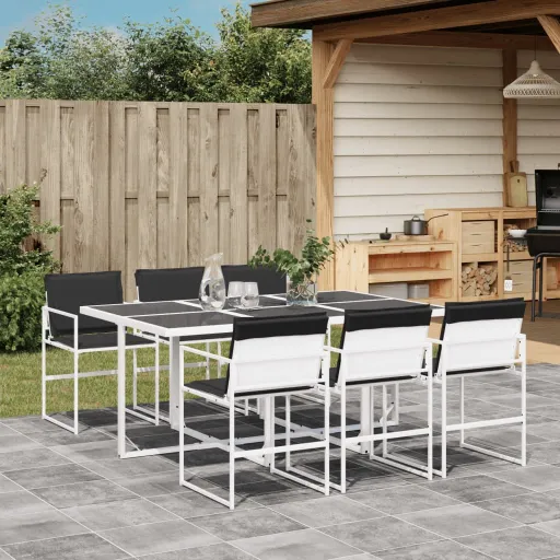Conj. de Jantar p/ Jardim c/ Almofadões Textilene Branco (7 pcs)