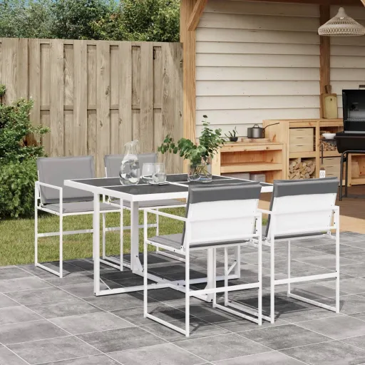 Conj. de Jantar p/ Jardim c/ Almofadões Textilene Branco (5 pcs)
