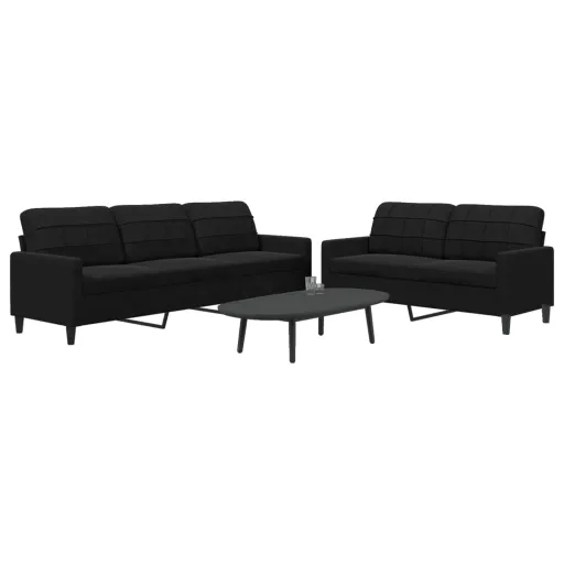 Conjunto de Sofás com Almofadões Veludo Preto (2 pcs)