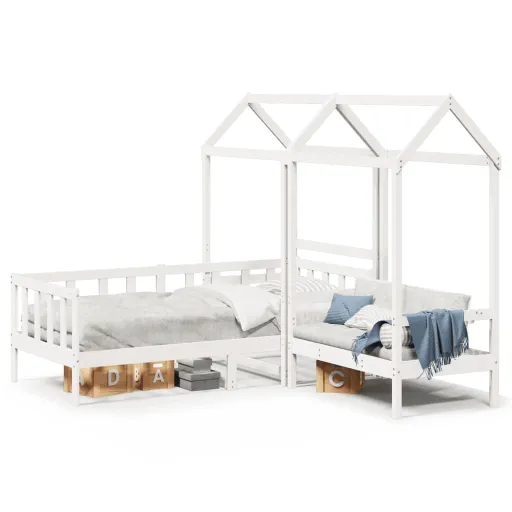 Conj. Sofá-Cama e Banco c/ Telhado 80x200cm Pinho Maciço Branco