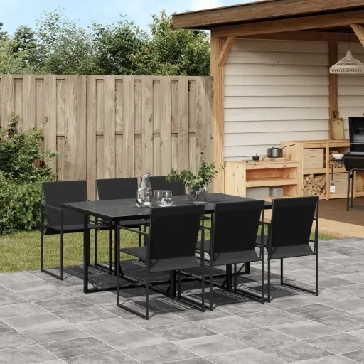 Conjunto de Jantar para Jardim Textilene Preto (7 pcs)