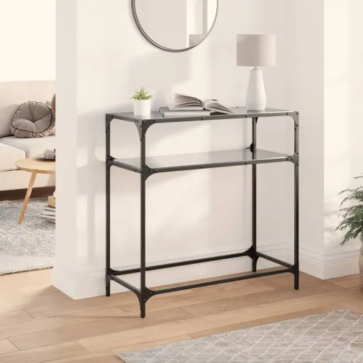 Mesa de Centro com Tampo em Vidro Preto 80x35x81 cm Aço