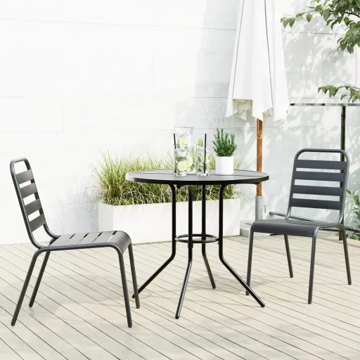 Cadeiras de Jardim Encastrar   Aço Revestido a pó Antracite (3 pcs)