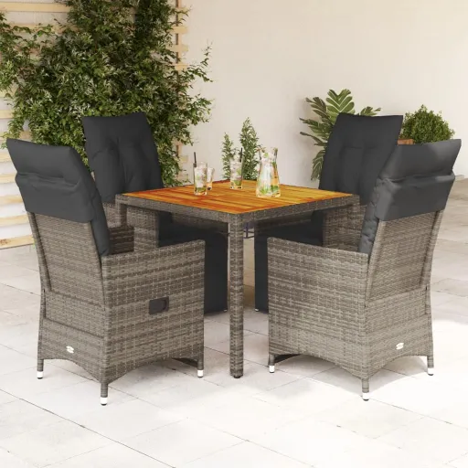 Conjunto Bistrô de Jardim c/ Almofadões Vime PE Cinza (5 pcs)