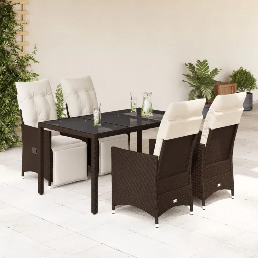 Conjunto Bistrô p/ Jardim c/ Almofadões Vime PE Castanho (5 pcs)