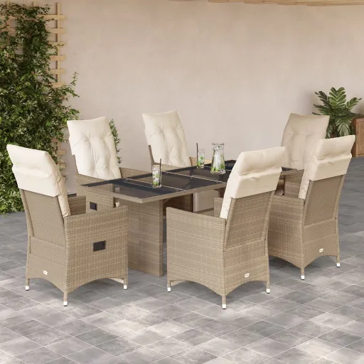 Conjunto de Bistrô para Jardim c/ Almofadões Vime PE Bege (7 pcs)