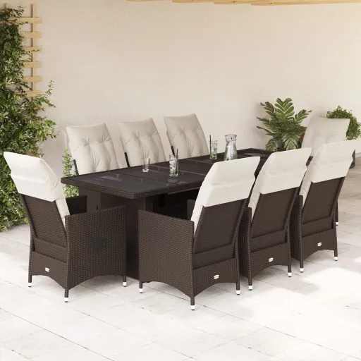 Conjunto Bistrô de Jardim c/ Almofadões Vime PE Castanho (9 pcs)