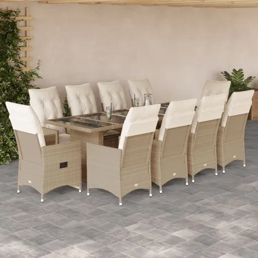 Conjunto de Bistrô p/ Jardim c/ Almofadões Vime PE Bege (11 pcs)