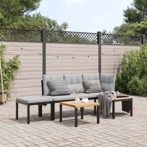 Bancos de Jardim com Almofadões   Aço Revestido a pó Preto (4 pcs)