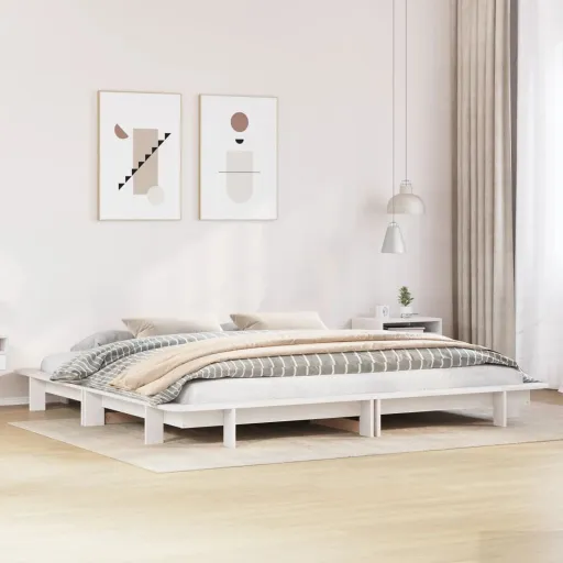 Cama Sem Colchão 180x200 cm Madeira de Pinho Maciça Branco