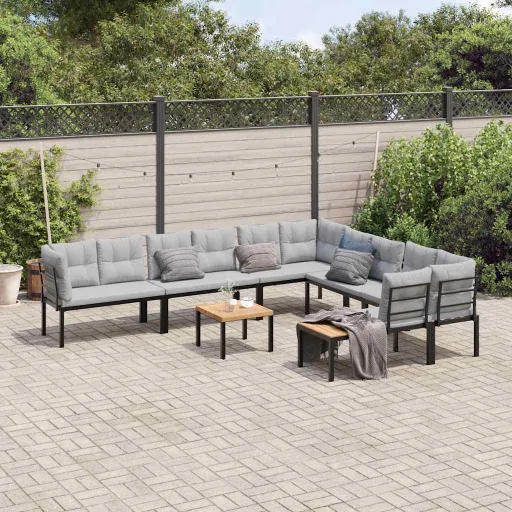 Sofás de Jardim com Almofadões Aço Revestido a pó Preto (7 pcs)