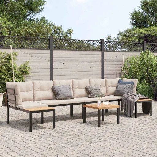 Sofás de Jardim com Almofadões Aço Revestido a pó Preto (5 pcs)