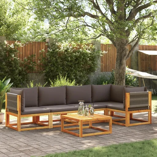 Conjunto de Sofás de Jardim  de 6 Peças com Almofadas de Madeira de Acácia e Corda