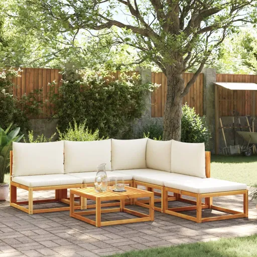 Conjunto de Sofás de Jardim  de 6 Peças com Almofadas de Madeira de Acácia e Vime