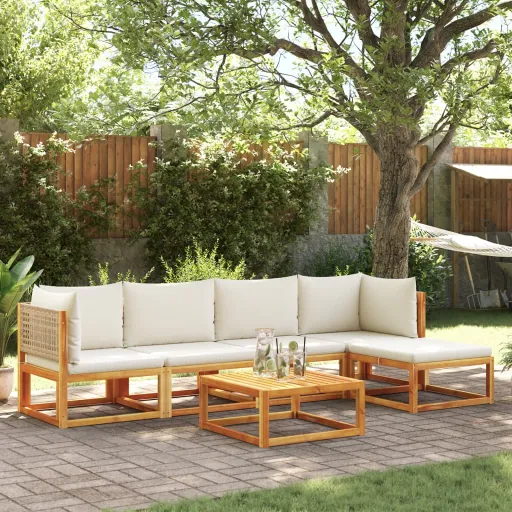 Conjunto de Sofás de Jardim  de 6 Peças com Almofadas de Madeira de Acácia e Vime