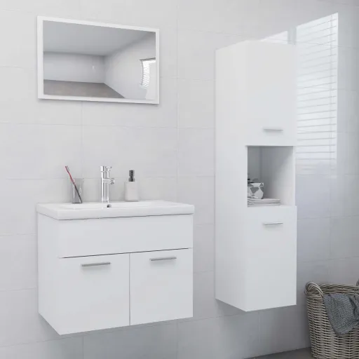 Conjunto de Móveis de Casa de Banho Derivados Madeira Branco