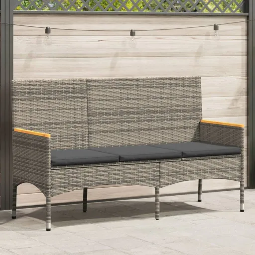 Banco de Jardim com Almofadões 3 Lugares Vime PE Cinzento