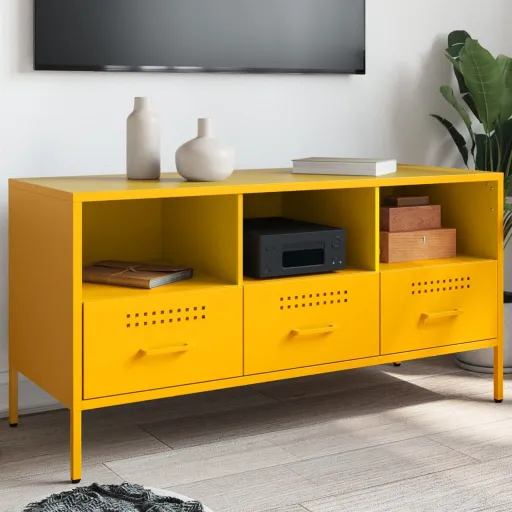 Móvel de TV 100,5x39x50,5 cm Aço Amarelo Mostarda