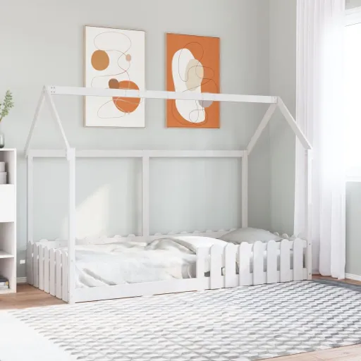Cama Infantil Formato de Casa 90x200 cm Pinho Maciço Branco