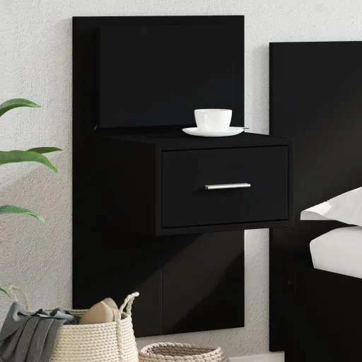 Mesa de Cabeceira de Parede com Luzes LED Preto