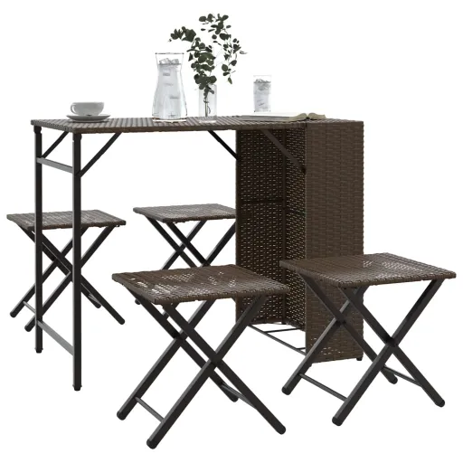 Conjunto de Jantar para Jardim Dobrável Vime PE Castanho  (5 pcs)