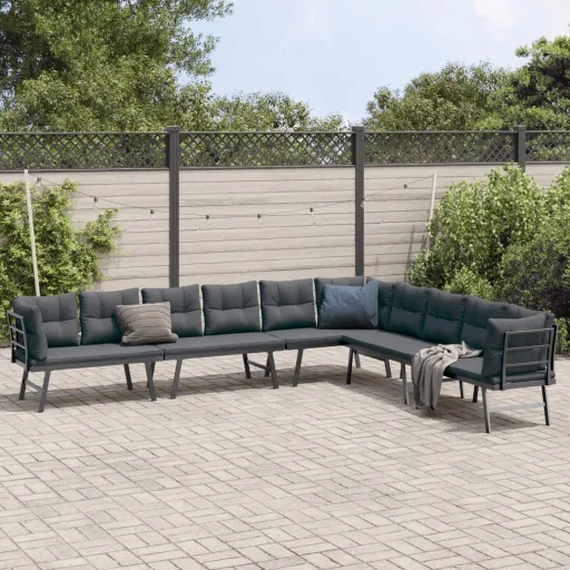 Bancos de Jardim com Almofadões Aço Revestido a pó Preto (4 pcs)