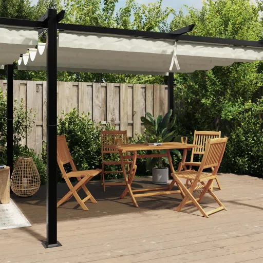 Gazebo de Jardim com Teto Retrátil 3x6 m Alumínio Creme