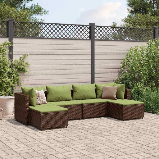 Conj. Lounge Jardim c/ Almofadões 6 pcs Vime PE Castanho (6 pcs)