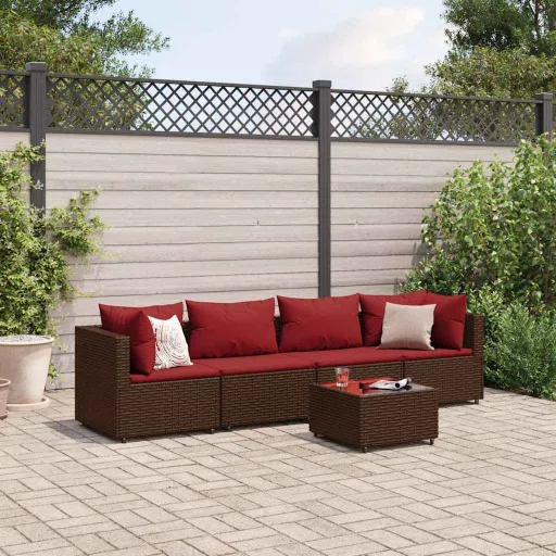 Conjunto Lounge Jardim c/ Almofadões Vime PE Castanho (5 pcs)