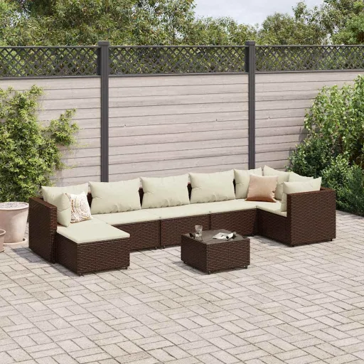 Conjunto Lounge de Jardim c/ Almofadões Vime PE Castanho (8 pcs)