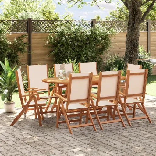 Conjunto de Jantar para Jardim Acácia Maciça e Textilene (9 pcs)